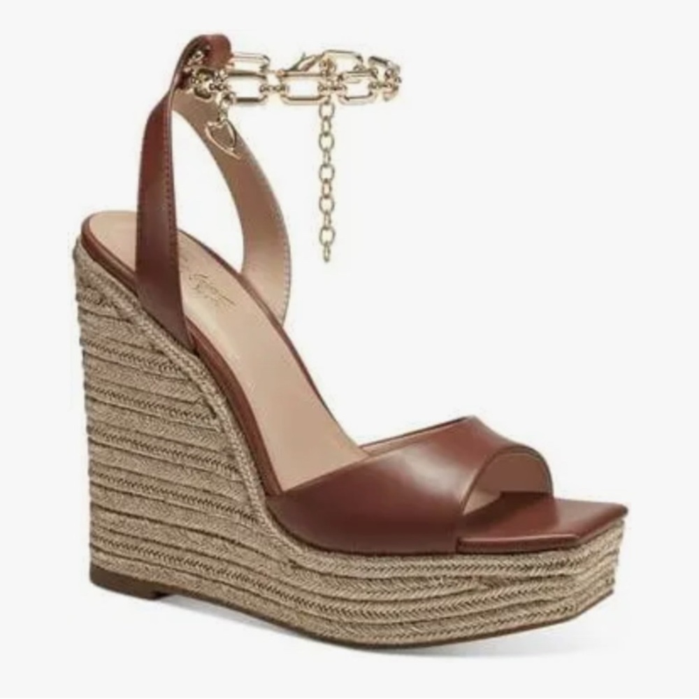 Thalia Sodi Caden Espadrille Wedge Sandal in Brown and Gold - Size 6